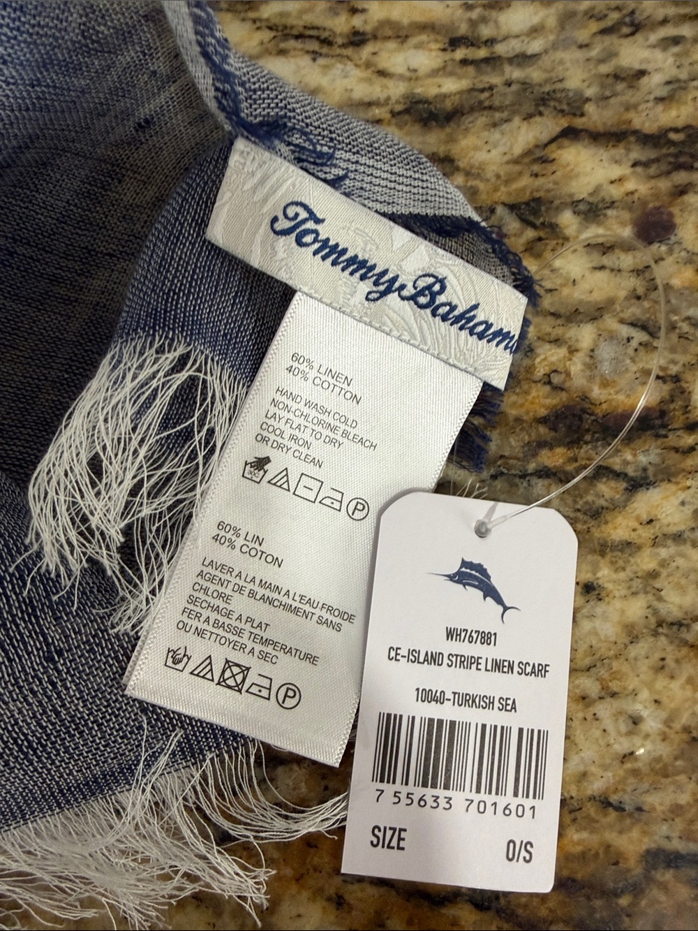 Tommy Bahama Linen Cotton Colorblock Fringe Scarf Turkish Sea NWT OS - Picture 3 of 5